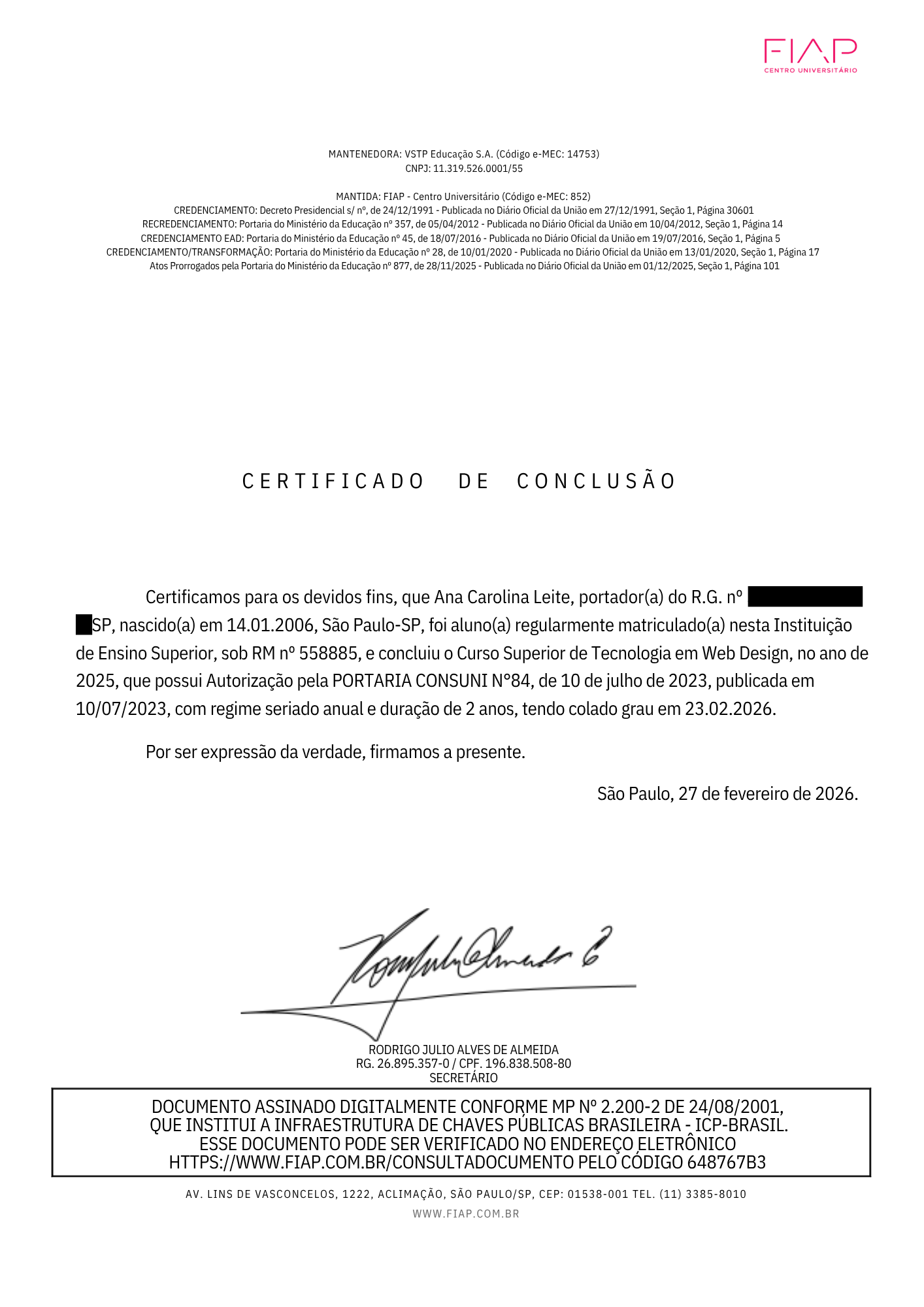 Certificado FIAP